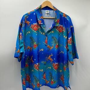 HAPPY NAY CHRISTMAS SANTA CLAUS HAWAIIAN SHIRT MENS SIZE XXL BLUE RED